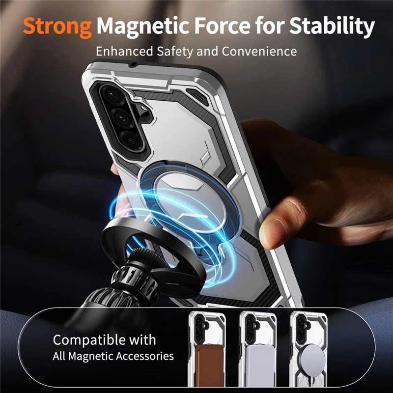 For Samsung Galaxy A26 5G Magnetic Case Ring Kickstand PC + TPU Hybrid Phone Cover - Grey
