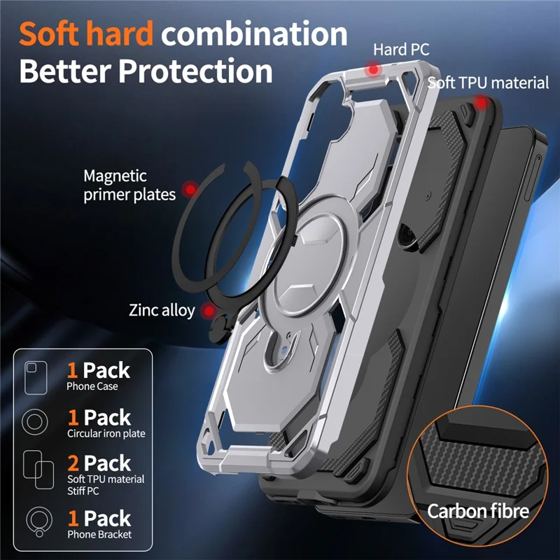 For Samsung Galaxy A26 5G Magnetic Case Ring Kickstand PC + TPU Hybrid Phone Cover - Grey