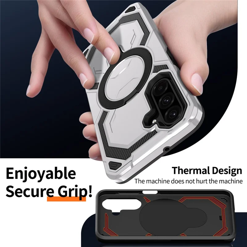 For Samsung Galaxy A26 5G Magnetic Case Ring Kickstand PC + TPU Hybrid Phone Cover - Grey
