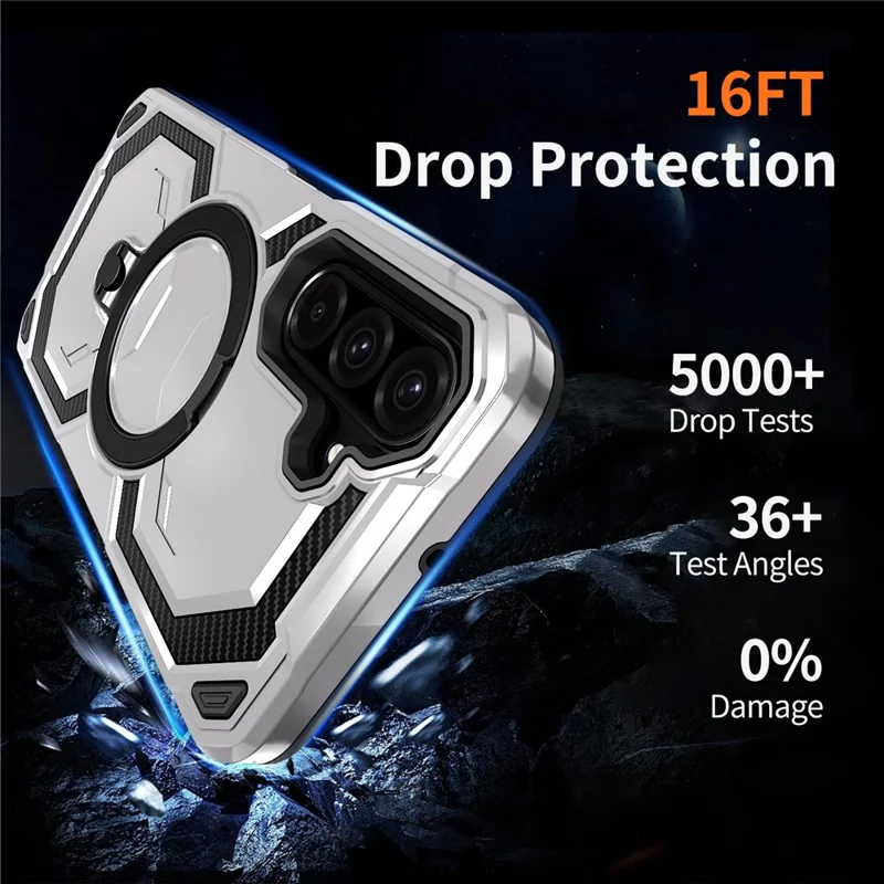 For Samsung Galaxy A26 5G Magnetic Case Ring Kickstand PC + TPU Hybrid Phone Cover - Grey