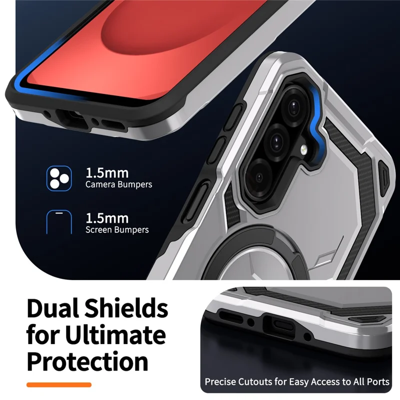 For Samsung Galaxy A26 5G Magnetic Case Ring Kickstand PC + TPU Hybrid Phone Cover - Grey