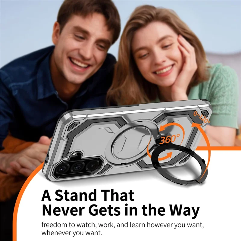 For Samsung Galaxy A36 5G Magnetic Case Ring Kickstand PC + TPU Hybrid Phone Cover - Grey