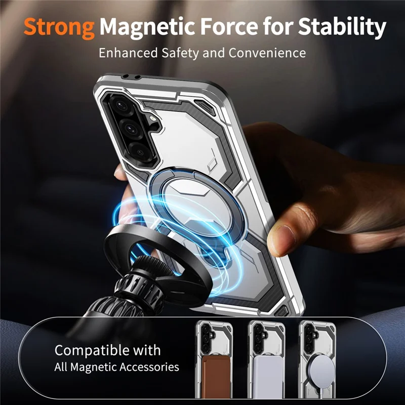 For Samsung Galaxy A36 5G Magnetic Case Ring Kickstand PC + TPU Hybrid Phone Cover - Grey