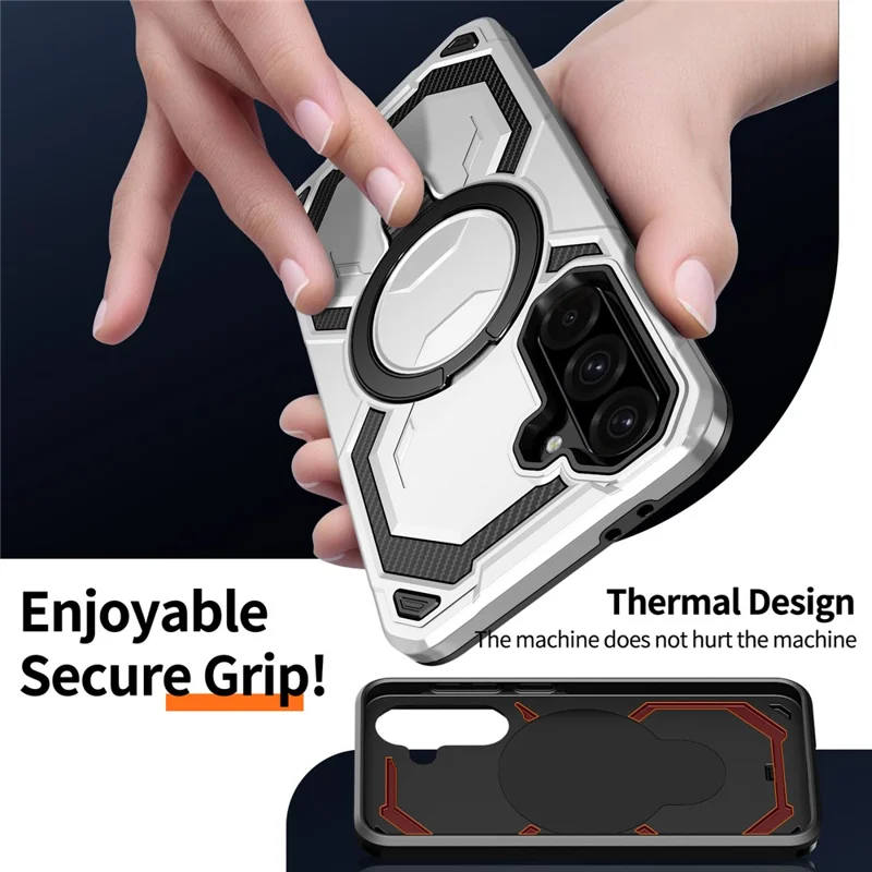 For Samsung Galaxy A36 5G Magnetic Case Ring Kickstand PC + TPU Hybrid Phone Cover - Grey