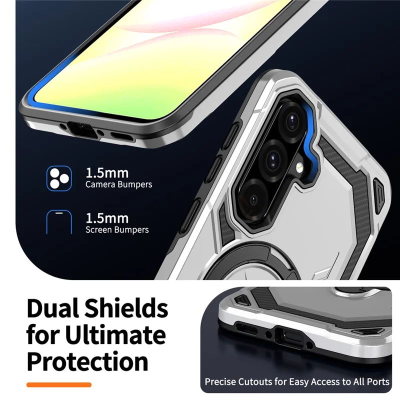 For Samsung Galaxy A36 5G Magnetic Case Ring Kickstand PC + TPU Hybrid Phone Cover - Grey