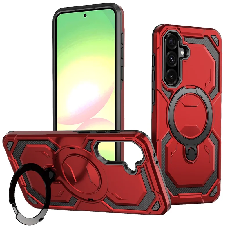 For Samsung Galaxy A56 5G Magnetic Case Ring Kickstand PC + TPU Hybrid Phone Cover - Red
