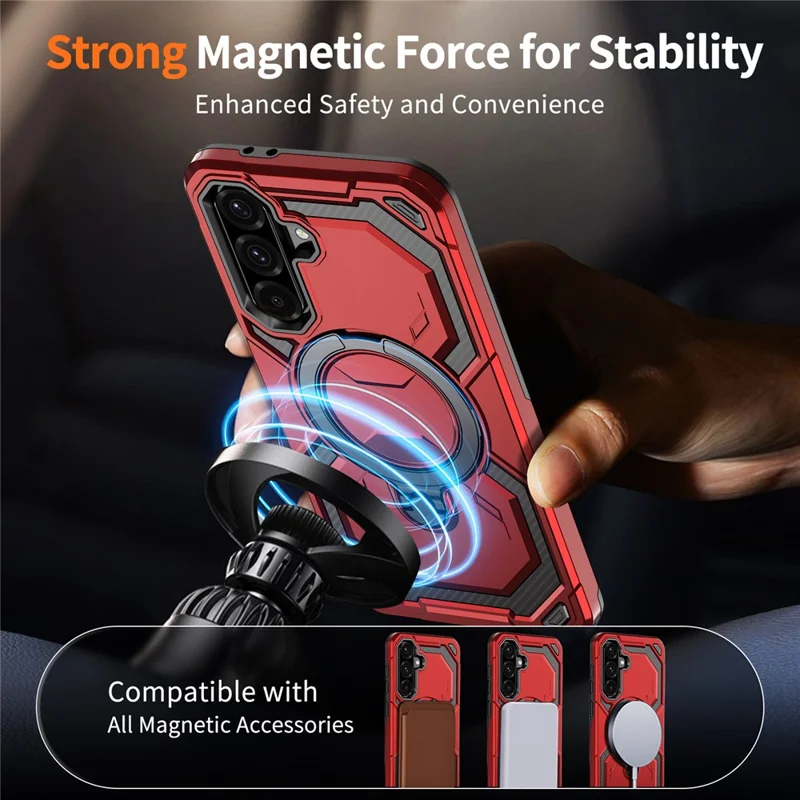 For Samsung Galaxy A56 5G Magnetic Case Ring Kickstand PC + TPU Hybrid Phone Cover - Red