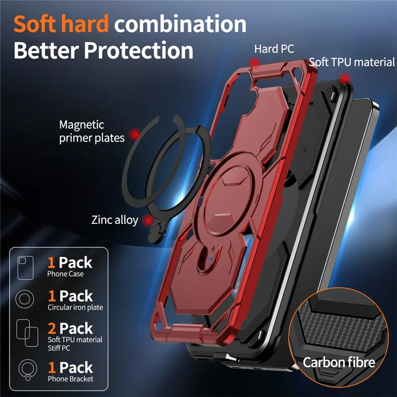 For Samsung Galaxy A56 5G Magnetic Case Ring Kickstand PC + TPU Hybrid Phone Cover - Red
