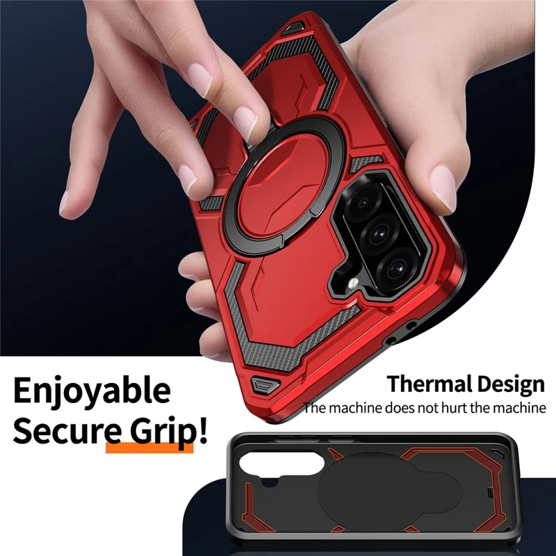 For Samsung Galaxy A56 5G Magnetic Case Ring Kickstand PC + TPU Hybrid Phone Cover - Red