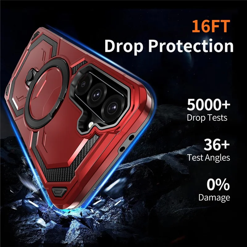For Samsung Galaxy A56 5G Magnetic Case Ring Kickstand PC + TPU Hybrid Phone Cover - Red