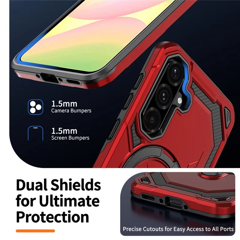 For Samsung Galaxy A56 5G Magnetic Case Ring Kickstand PC + TPU Hybrid Phone Cover - Red