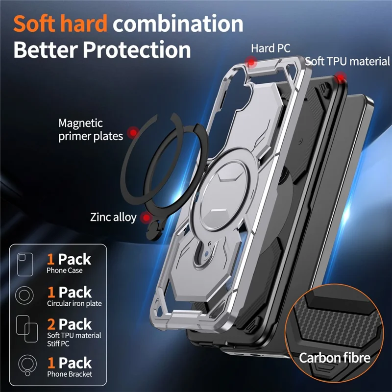 For Samsung Galaxy S25+ Magnetic Case Ring Kickstand PC + TPU Hybrid Phone Cover - Grey