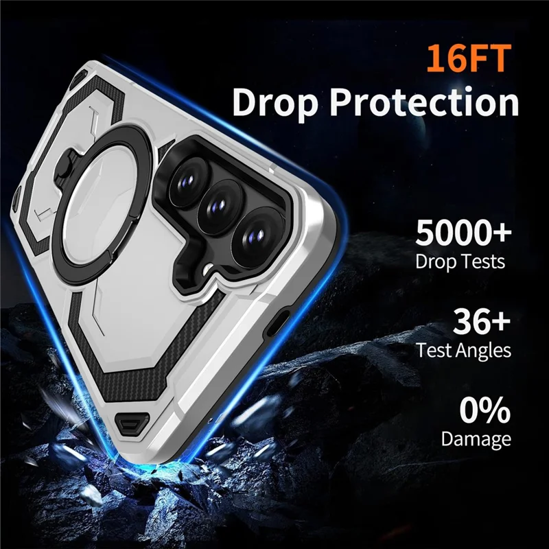 For Samsung Galaxy S25+ Magnetic Case Ring Kickstand PC + TPU Hybrid Phone Cover - Grey