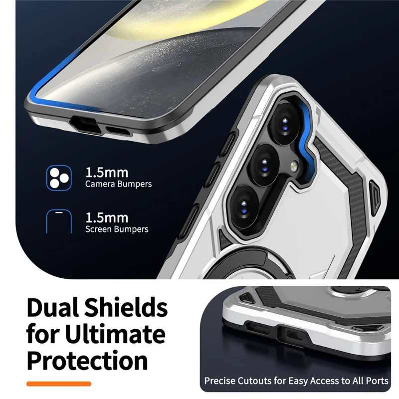 For Samsung Galaxy S25+ Magnetic Case Ring Kickstand PC + TPU Hybrid Phone Cover - Grey