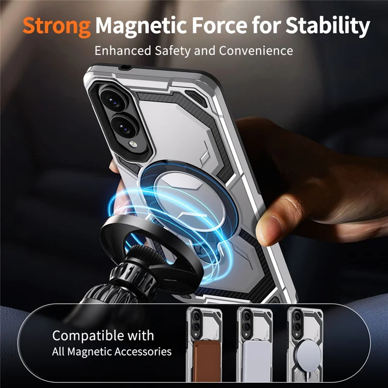 For Samsung Galaxy S25 Edge Magnetic Case Ring Kickstand PC + TPU Hybrid Phone Cover - Grey