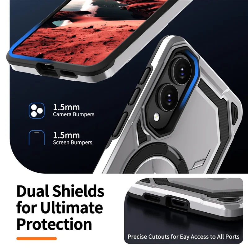 For Samsung Galaxy S25 Edge Magnetic Case Ring Kickstand PC + TPU Hybrid Phone Cover - Grey