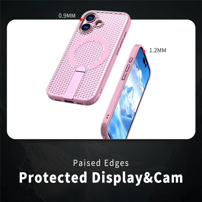 For iPhone 17 Magnetic Case Kickstand Grid Texture TPU PC Phone Back Cover - Pink
