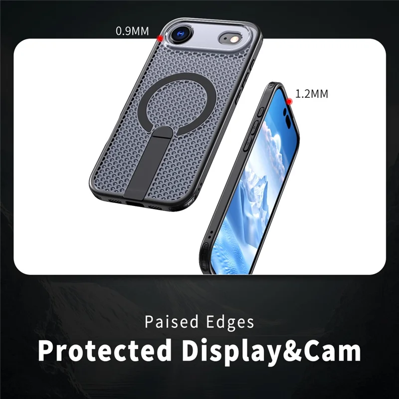 For iPhone Air Magnetic Case Kickstand Grid Texture TPU PC Phone Back Cover - Black