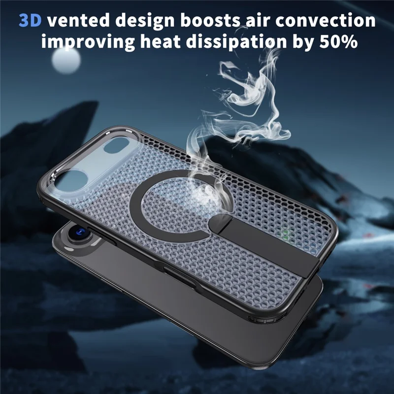 For iPhone Air Magnetic Case Kickstand Grid Texture TPU PC Phone Back Cover - Black