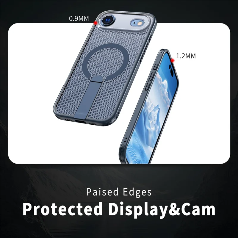 For iPhone Air Magnetic Case Kickstand Grid Texture TPU PC Phone Back Cover - Blue