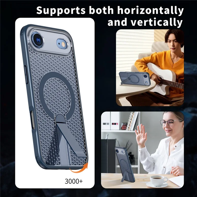 For iPhone Air Magnetic Case Kickstand Grid Texture TPU PC Phone Back Cover - Blue