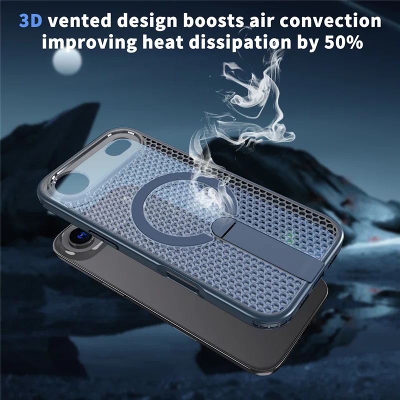 For iPhone Air Magnetic Case Kickstand Grid Texture TPU PC Phone Back Cover - Blue