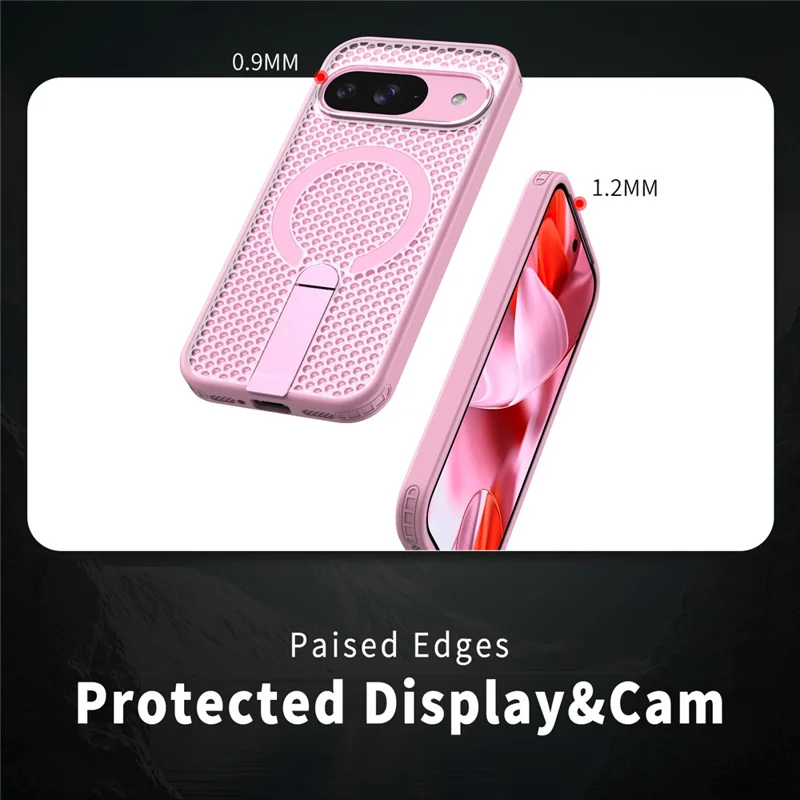 For Google Pixel 10 Magnetic Case Kickstand Grid Texture TPU PC Phone Back Cover - Pink