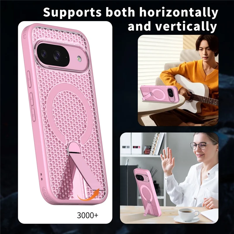 For Google Pixel 10 Magnetic Case Kickstand Grid Texture TPU PC Phone Back Cover - Pink