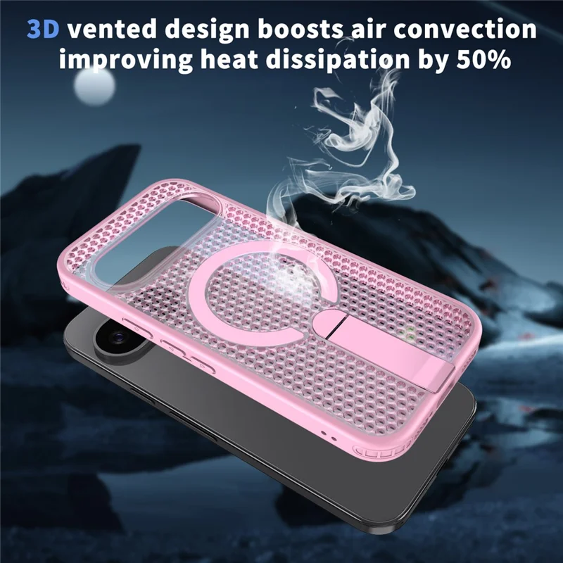 For Google Pixel 10 Magnetic Case Kickstand Grid Texture TPU PC Phone Back Cover - Pink