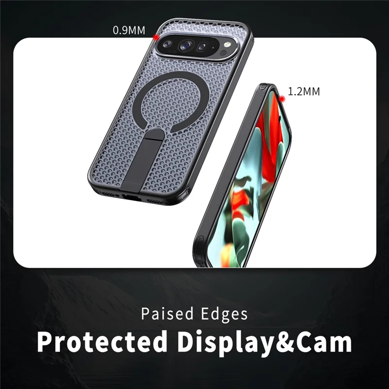 For Google Pixel 10 Pro XL Magnetic Case Kickstand Grid Texture TPU PC Phone Back Cover - Black