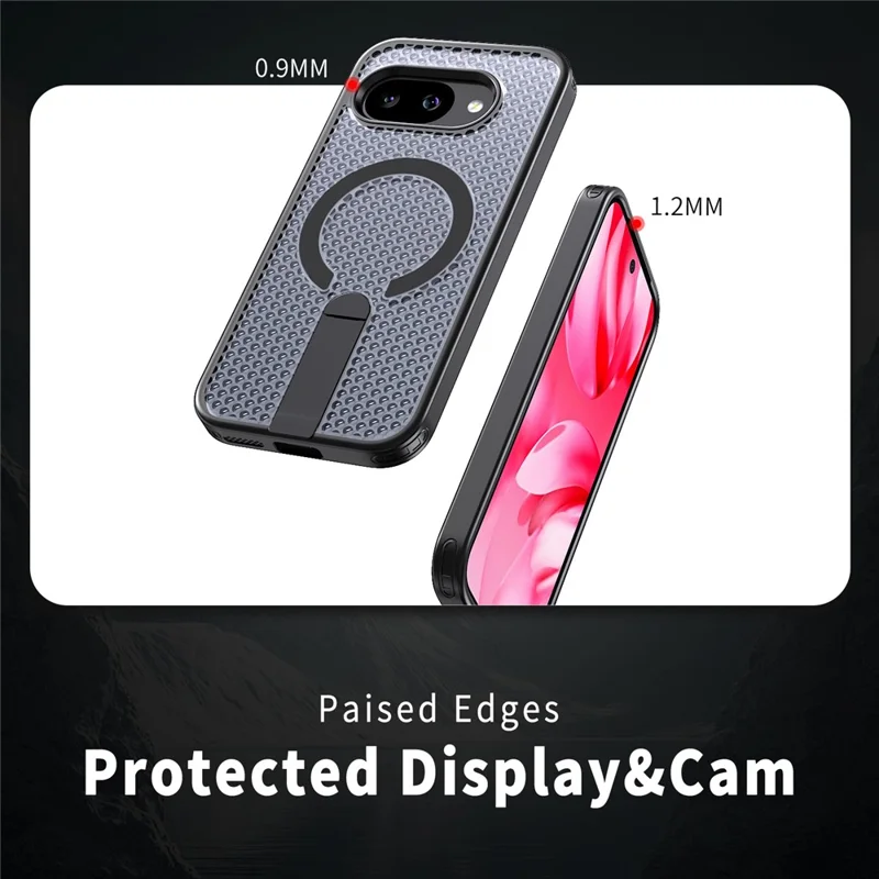 For Google Pixel 9a Magnetic Case Kickstand Grid Texture TPU PC Phone Back Cover - Black