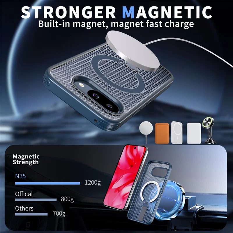 For Google Pixel 9a Magnetic Case Kickstand Grid Texture TPU PC Phone Back Cover - Blue