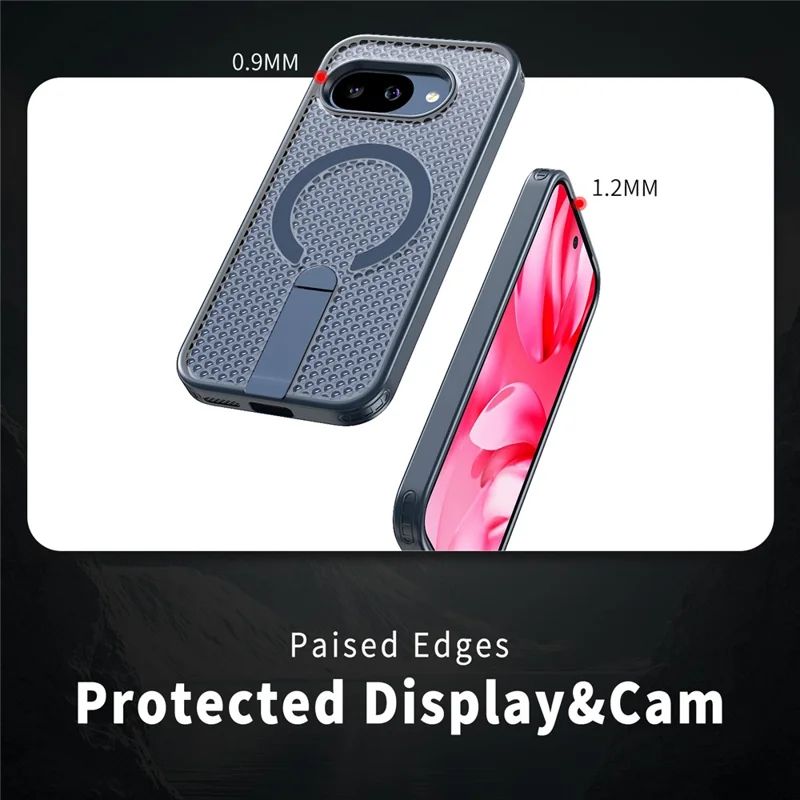 For Google Pixel 9a Magnetic Case Kickstand Grid Texture TPU PC Phone Back Cover - Blue