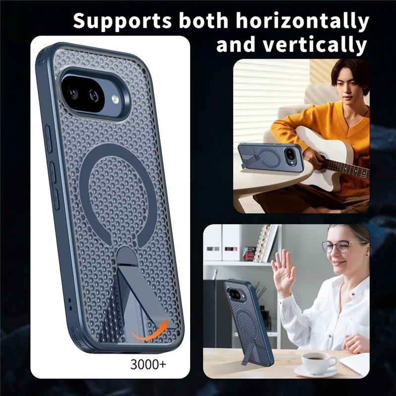 For Google Pixel 9a Magnetic Case Kickstand Grid Texture TPU PC Phone Back Cover - Blue