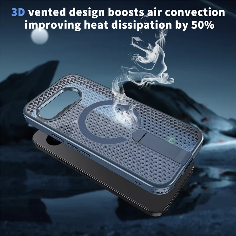 For Google Pixel 9a Magnetic Case Kickstand Grid Texture TPU PC Phone Back Cover - Blue