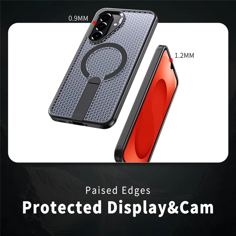 For Samsung Galaxy A26 5G Magnetic Case Kickstand Grid Texture TPU PC Phone Back Cover - Black