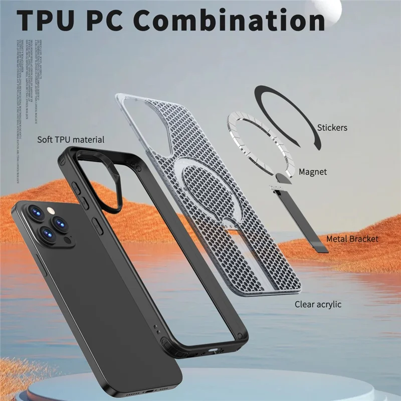 For Samsung Galaxy A26 5G Magnetic Case Kickstand Grid Texture TPU PC Phone Back Cover - Black