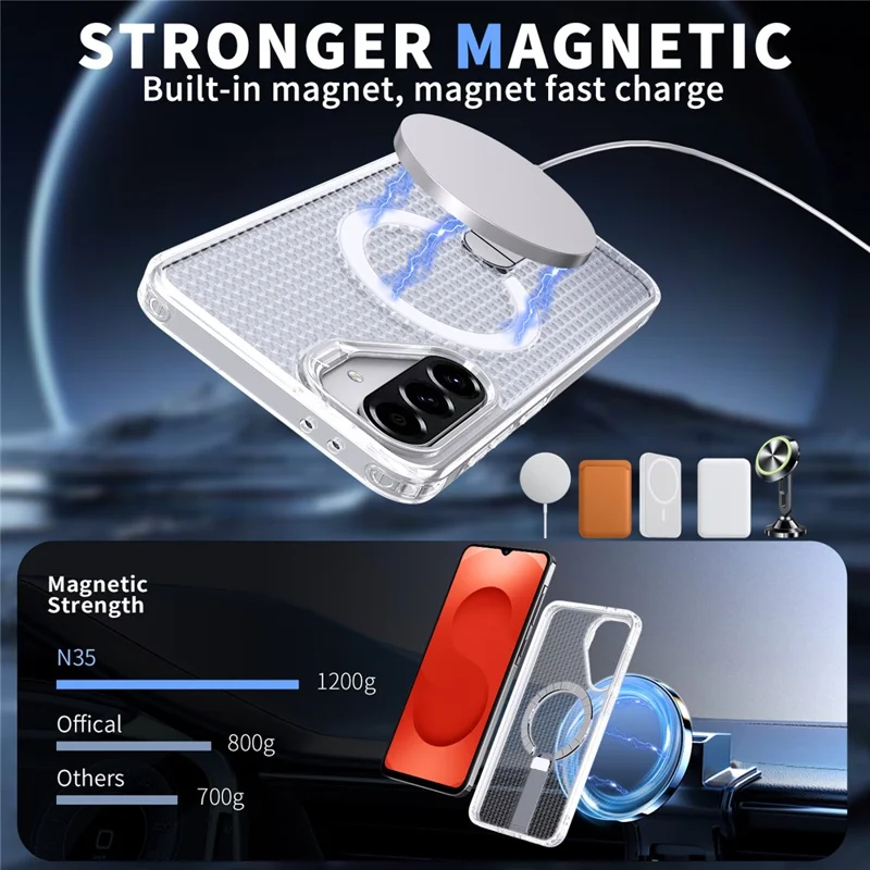 For Samsung Galaxy A26 5G Magnetic Case Kickstand Grid Texture TPU PC Phone Back Cover - Transparent