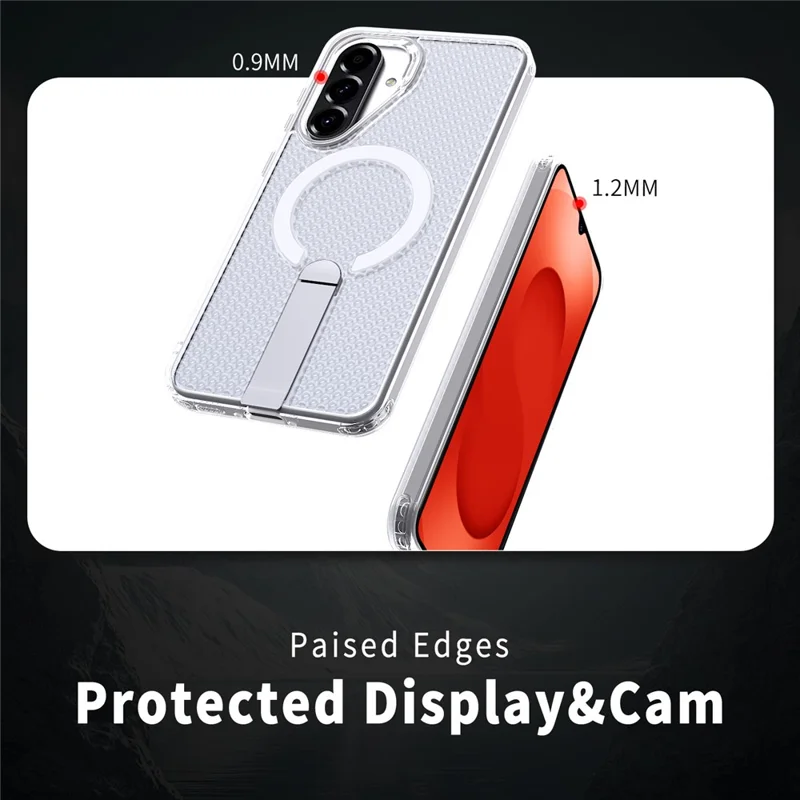 For Samsung Galaxy A26 5G Magnetic Case Kickstand Grid Texture TPU PC Phone Back Cover - Transparent