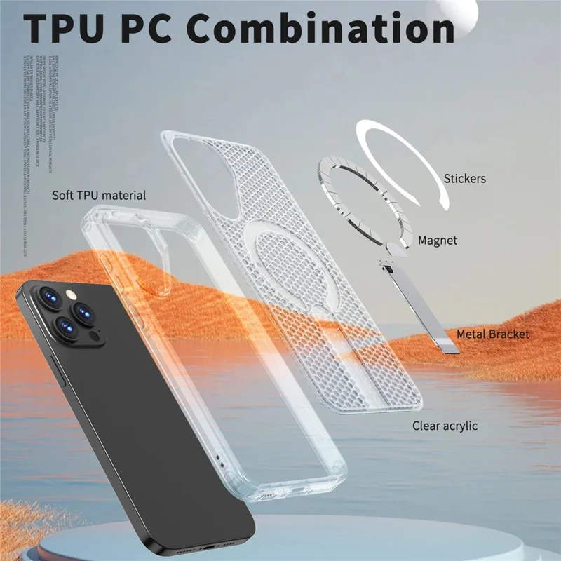 For Samsung Galaxy A26 5G Magnetic Case Kickstand Grid Texture TPU PC Phone Back Cover - Transparent