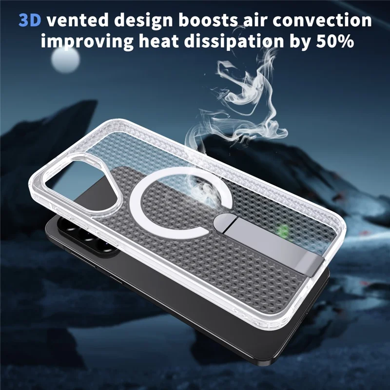 For Samsung Galaxy A26 5G Magnetic Case Kickstand Grid Texture TPU PC Phone Back Cover - Transparent