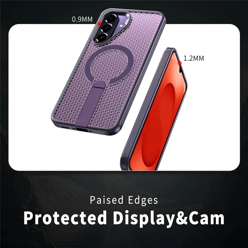 For Samsung Galaxy A26 5G Magnetic Case Kickstand Grid Texture TPU PC Phone Back Cover - Purple