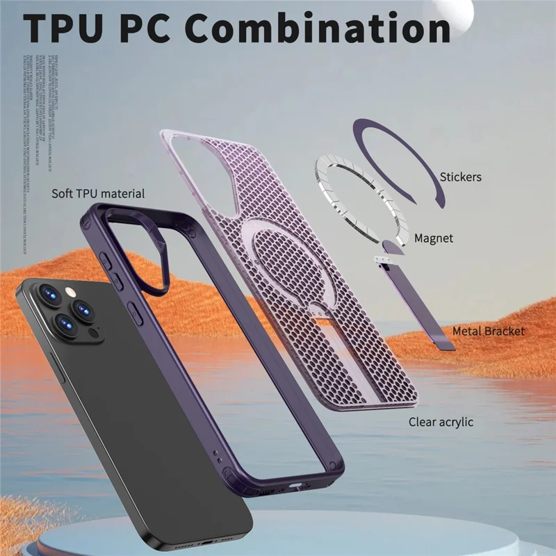 For Samsung Galaxy A26 5G Magnetic Case Kickstand Grid Texture TPU PC Phone Back Cover - Purple