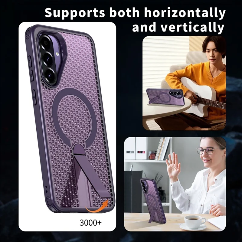 For Samsung Galaxy A26 5G Magnetic Case Kickstand Grid Texture TPU PC Phone Back Cover - Purple