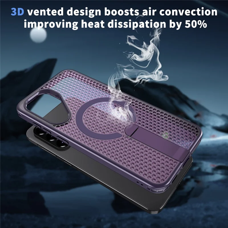 For Samsung Galaxy A26 5G Magnetic Case Kickstand Grid Texture TPU PC Phone Back Cover - Purple