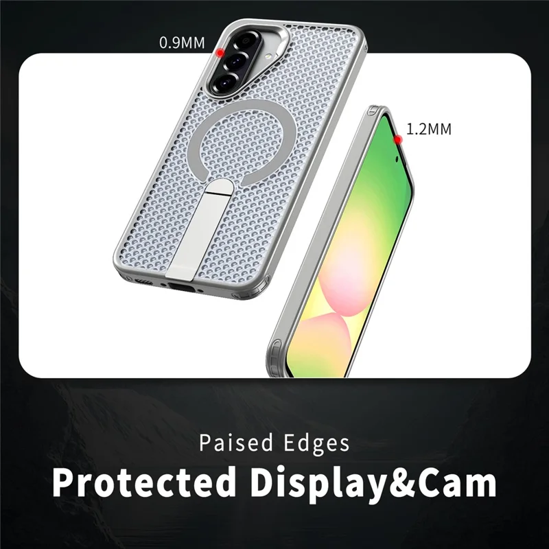 Voor Samsung Galaxy A56 5G Magnetische Case met Steunpootje en Rasterstructuur TPU PC Telefoonhoesje - Titanium Grijs