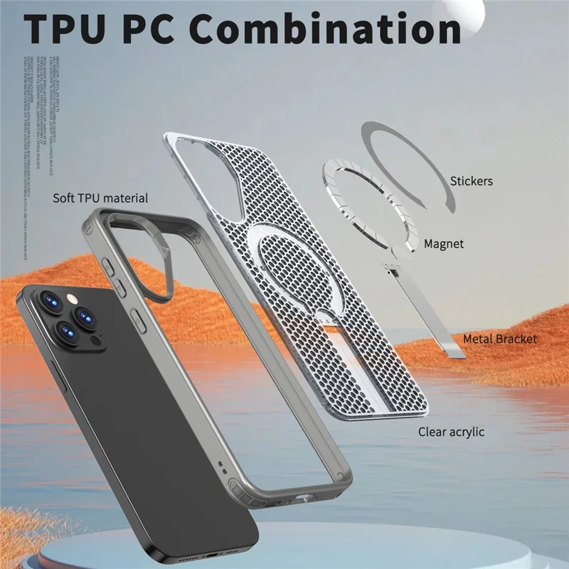 Voor Samsung Galaxy A56 5G Magnetische Case met Steunpootje en Rasterstructuur TPU PC Telefoonhoesje - Titanium Grijs