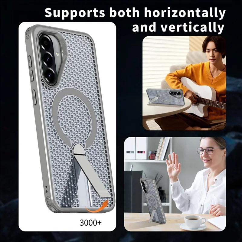 Voor Samsung Galaxy A56 5G Magnetische Case met Steunpootje en Rasterstructuur TPU PC Telefoonhoesje - Titanium Grijs