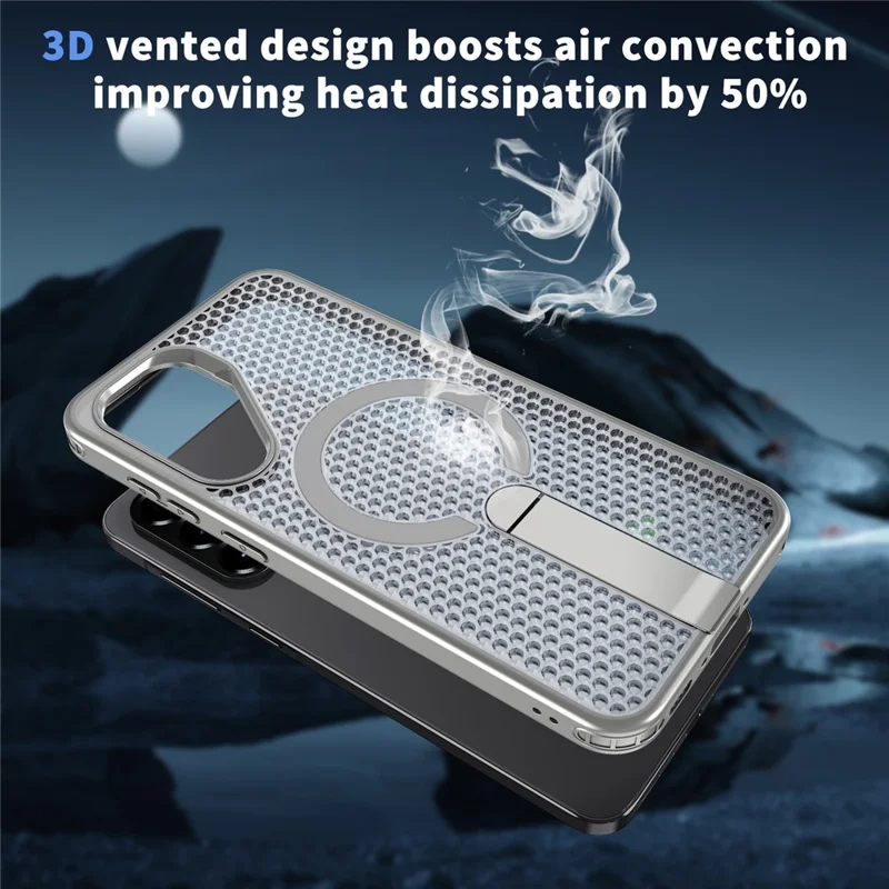 Voor Samsung Galaxy A56 5G Magnetische Case met Steunpootje en Rasterstructuur TPU PC Telefoonhoesje - Titanium Grijs