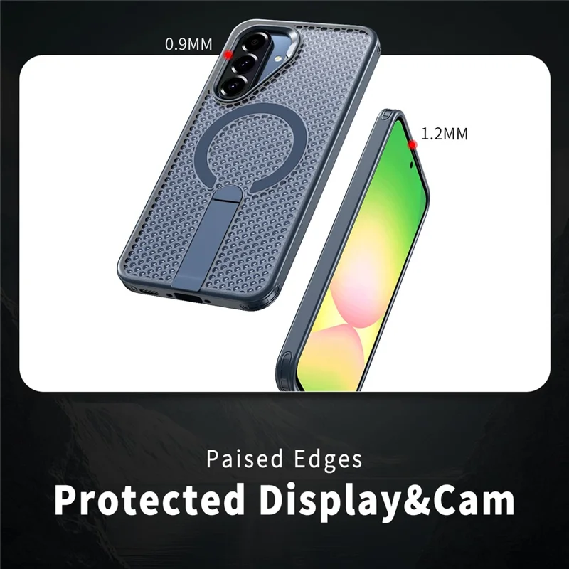 For Samsung Galaxy A56 5G Magnetic Case Kickstand Grid Texture TPU PC Phone Back Cover - Blue